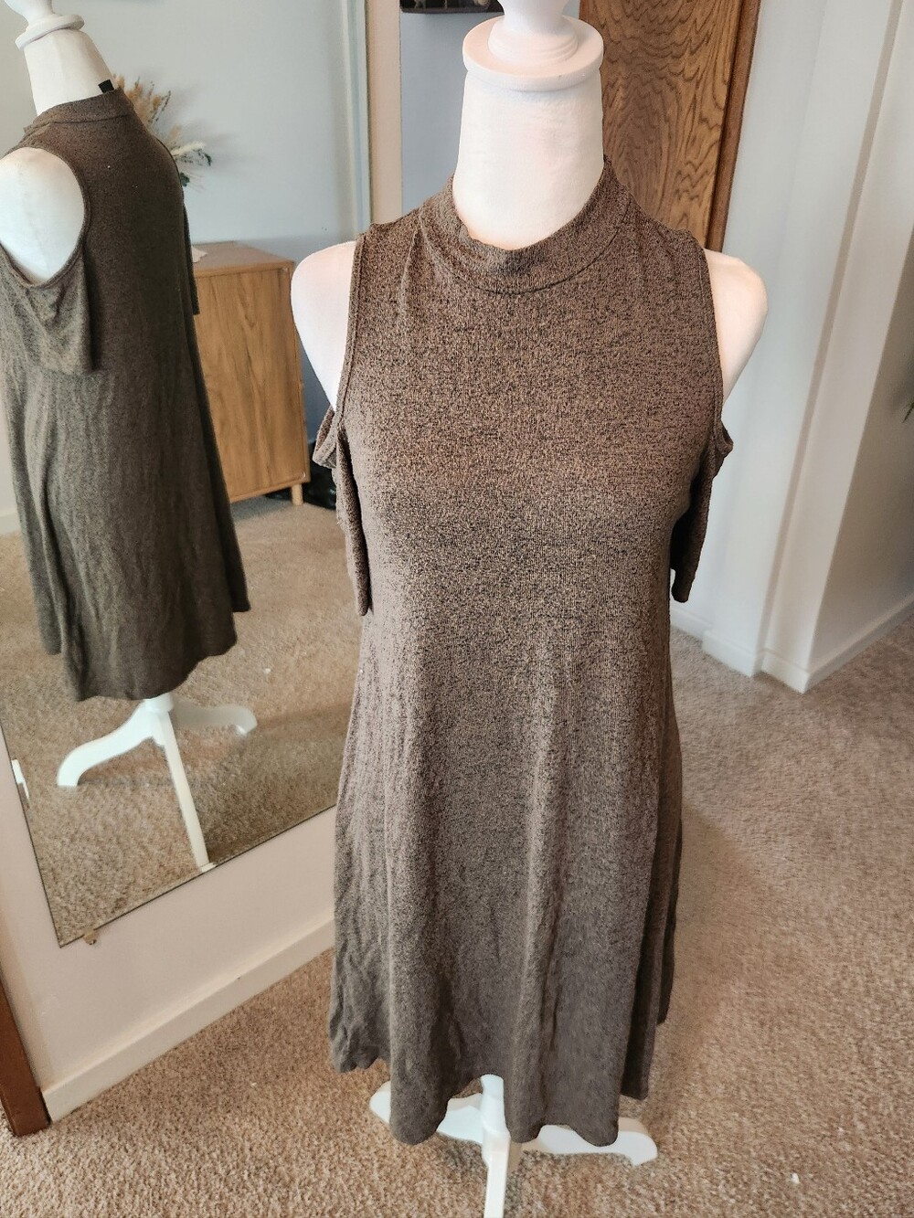 (2 For $25) Aqua Cold Shoulder Dark Green Grey Dress